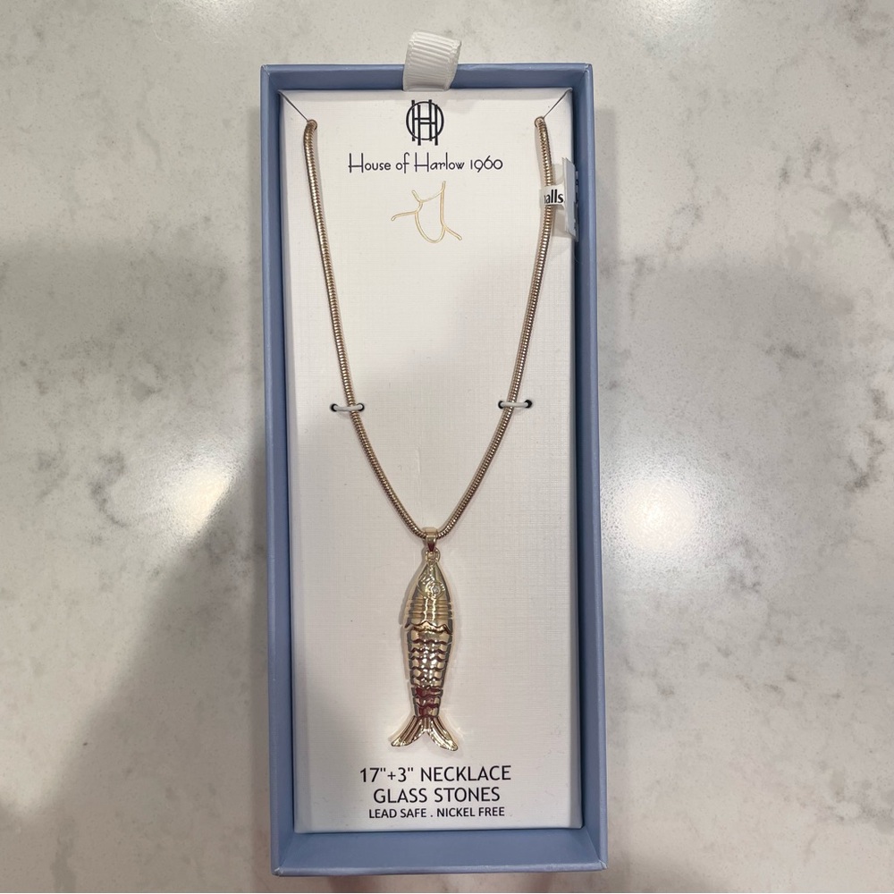 NIB Viral House of Harlow 1960 Gold Fish Pendant Necklace